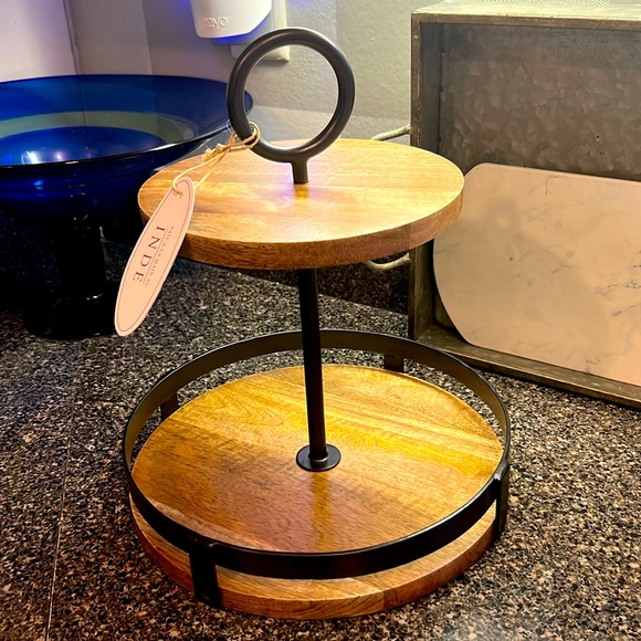 Other - New with Tags Handcrafted in India Metal handle Two Tier Tray